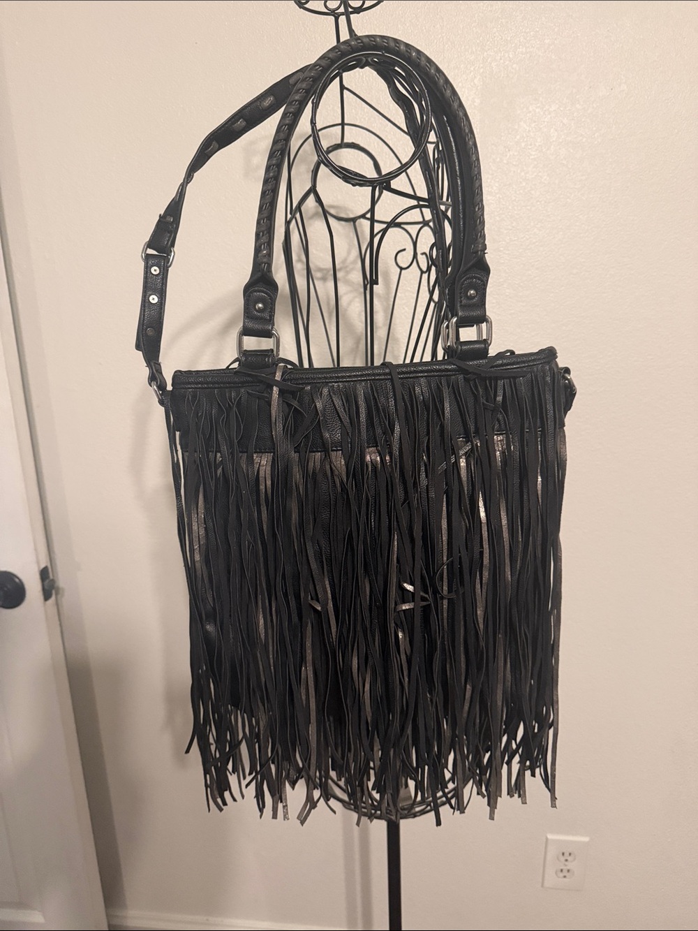 Steve Madden Black Fringe Shoulder Bag with Braided Strap